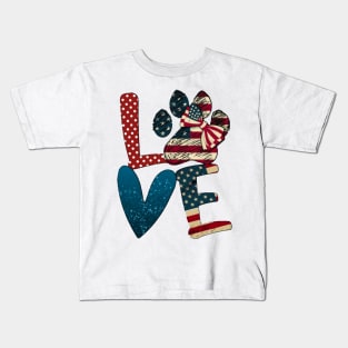 Flag American Love Dog Paw Kids T-Shirt